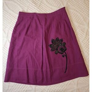 Lily Stanhope Women's Skirt Size 12 Purple Black Flower Linen Lined A-Line Pleat